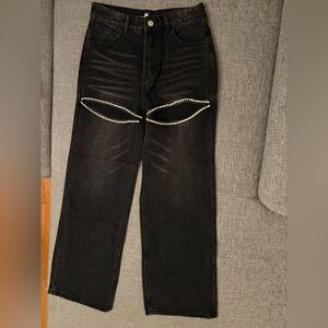 Aaron & Amber Black Rhinestone Cutout Jeans Size Small brand new